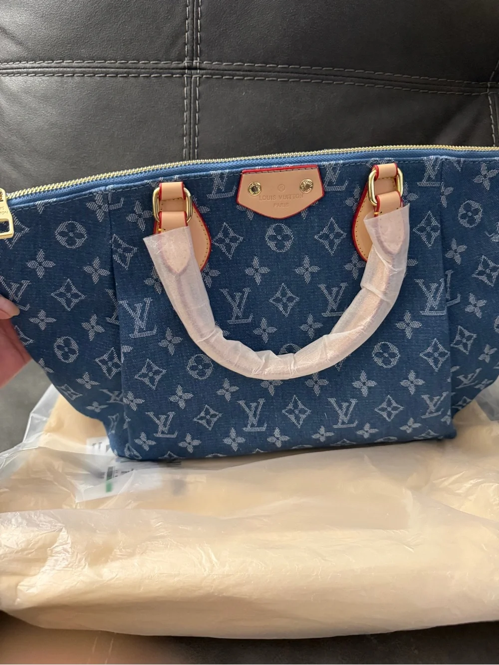Louis Vuitton Denim Monogram Blue Tote with Vachetta Trim